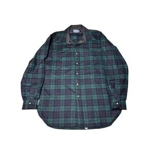 Vintage 60/70s Pendleton Wool Shirt Mens Large Button Plaid Flannel Green‎ Black